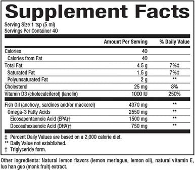 SeaRich Omega3 1500mg EPA / 750mg DHA w/VIT D3 1000IU Lemon Meringue Natural Factors 6.76 Liquid