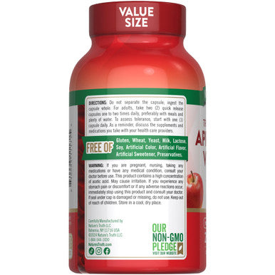 Nature's Truth Apple Cider Vinegar Capsules | 1200mg | 200 Pills | Extra Strength | Value Size | Non-GMO & Gluten Free Supplement