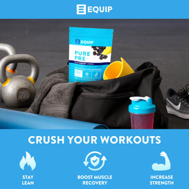 Equip Foods Pure Pre All Natural Pre-Workout Powder | Green Tea Caffeine Sea Salt EAA Vitamin C B6 B12 L-carnitine Agnine | Naturally Boosts Workouts | 30 Servings BlackBerry Lemon Caffeinated