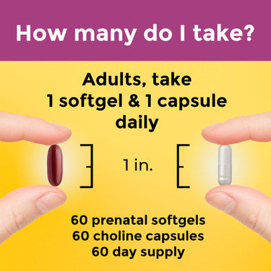 Nature Made Prenatal Vitamin Softgels + Choline Capsules Folic Acid + Dha + Choline 60 Prenatal Vitamins For Women 60 Choline Supplements Capsules 60 Day Supply