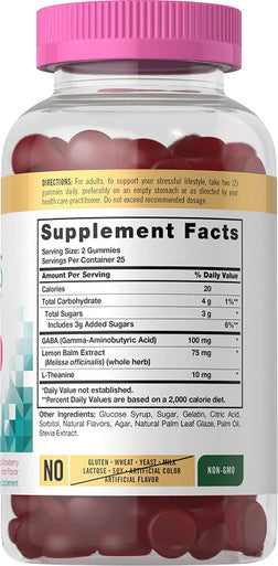 Stress Relief Gummies | 50 Count | with GABA and L-Theanine | Natural Strawberry Lemon Flavor | Non-GMO, Gluten Free Supplement | by Carlyle