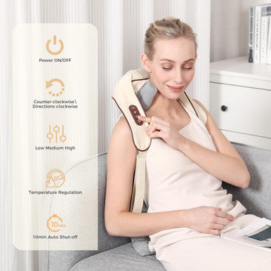 4D Deep Neck Massager, Cordless Tissue Kneading Massage With Heating Function, Shiatsu Neck And Shoulder Massage Pillow For Neck, Traps, Back And Leg Pain Relief, Gifts For Men Or Women(Onion White)
