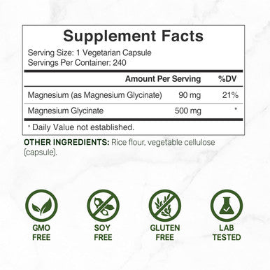 Deal Supplement Magnesium Glycinate 500Mg, 240 Veggie Capsules Chelated For Easy Absorption Highly Purified Essential Trace Mineral For Muscle, Joint, Heart, & Digestive Health