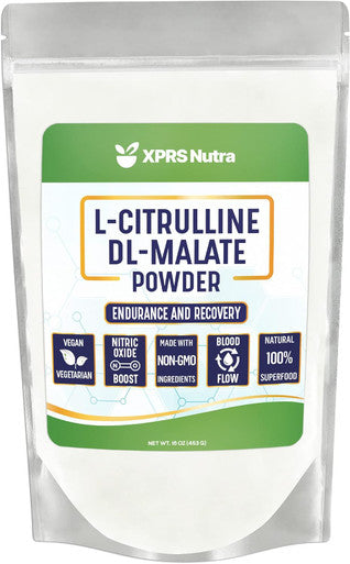 Xprs Nutra L-Citrulline DL-Malate 2:1 Powder - Premium L Citrulline DL Malate Unflavored Preworkout Powder - Citrulline for Muscle Endurance Recovery- Vegan Friendly L Citrulline Malate Powder (16 oz)