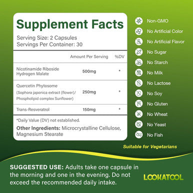 Nad+ Resveratrol Supplement, Liposomal Resveratrol, Quercetin Nr Supplement For Anti-Aging, Focus, Energy,60 Capsules