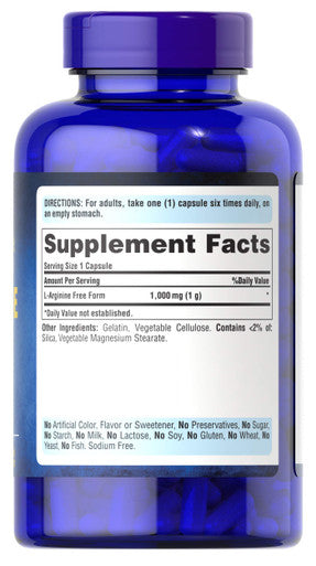 Puritan's Pride L-arginine 1000 Mg Capsules 100 Count White (4332490165)