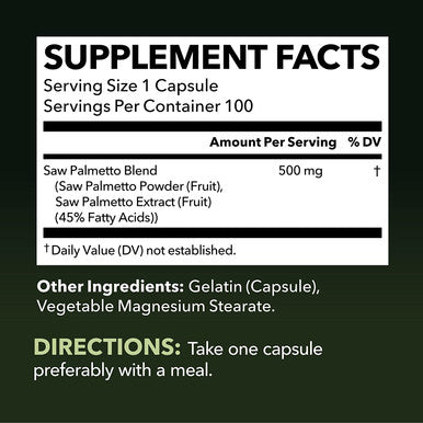 Saw Palmetto Prostate Supplements for Men as Potent DHT Blocker for Hair Growth and Beta Blocker to Decrease Frequent Urination Saw Palmetto Once Daily 100 Count
