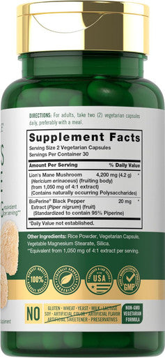 Carlyle Lions Mane Supplement Capsules | 4200mg | 60 Count | Vegetarian Non-GMO & Gluten