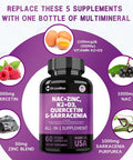 Nac Supplement N-Acetyl Cysteine 1000Mg Vitamin D3 K2 Zinc Quercetin 1000Mg Sarracenia Purpurea 1000Mg With Elderberry Holy Basil Bee Propolis Bromelain L-Lysine For Men And Women,60 Count Usa