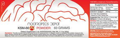 Nootropics Depot KSM-66 Ashwagan Powder | 60 Grams | Withania somnifera Extract | Ayurvedic Herb | Adaptogen Supplement | Supports + Promote Relaxation | Increase Energy, Memory + Focus