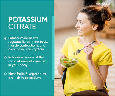 Nui Nutra Potassium Citrate Supplement | 99mg | 400 Capsules | Electrolyte and Essential Mineral | Support for Bones, Heart, Immune System, and Muscle Contraction | Citrato de Potasio