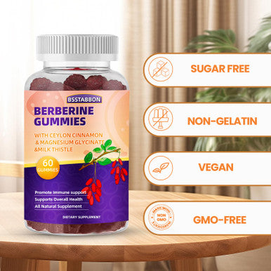 BSSTABBON Berberine Gummies With Berberine Hcl,Ceylon Cinnamon,Magnesium Glycinate Per Serving For Men And Women 60Gummies