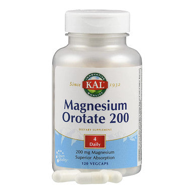 KAL Magnesium Orotate 200 mg | for Nerve, Muscle, Heart, Relaxation Support | Enhanced Bioavailability | 30 Servings, 120 VegCaps