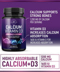 Calcium Supplement For Women 1200 Mg Plus 1600Iu Vitamin D3, Bone Health, Teeth & Immune Support - Calcium With Extra Strength Vitamin D High Absorbable Premium Calcium Carbonate - 60 Tablets