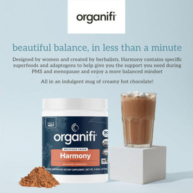 Organifi Harmony - Hormone Support - Eases Pms Symptoms - Energizes You - Regulates Menstrual Cycle - Best Served Hot - Gluten And Vegan Cacao Powder, 30 Servings