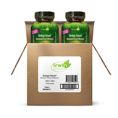 Irwin Naturals Ginkgo Smart Powerful Nootropic Brain Booster - Supports Maximum Memory Focus & Mental Clarity With Dmae Clubmoss Choline & Acetyl L-Carnitine - 120 Liquid Softgels Twin Pack