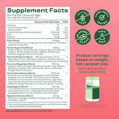 Bloom Nutrition Superfood Greens Powder Digestive Enzymes with Probiotics and Prebiotics Gut Health Bloating Relief for Women Chlorella Green Juice Mix with Beet Root Powder 25 SVG Watermelon