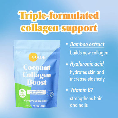Golde - Collagen Boost Vegan Creamer - Vanilla Cream - Plant Based Collagen Supplement W/Hyaluronic Acid, Biotin, & Bamboo Extract - Supports Hair, Skin, & Nail Health - 30 Servings