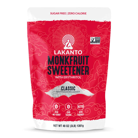 Lakanto Monk Fruit Sweetener With Erythritol, White Sugar Substitute From Monk Fruit Extract, Classic White Sugar Replacement for Baking, Coffee & Tea, Gluten Free, Low Carb, Non GMO, Keto, 5 LB Bag