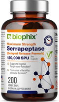 Biophix Serrapeptase 120000 Spu Maximum Strength 200 Veggie Caps - Delayed Release Formula - Natural Enzyme Support