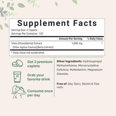 Micro Ingredients Vitex Berry Supplement 1000mg Per Serving 240 Caplets | Potent Chaste Tree Berry Extract | Promotes Menstrual Fertility & Hormone Balance for Women | Non-GMO