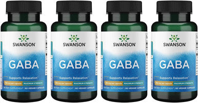 Swanson Amino Acid Maximum Strength GABA 750 Milligrams 60 Veg Capsules (4 Pack)