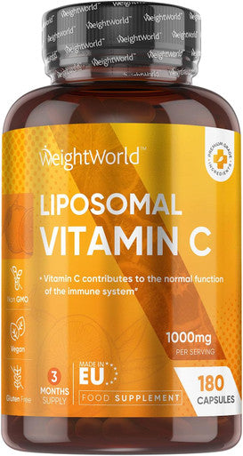 Weightworld Liposomal Vitamin C Capsules 1000mg - 180 Vegan Capsules (3 Month Supply) - High Strength Ascorbic Acid with Rosehip Extract - Lypospheric Vitamin C - Liposomal VIT C Supplement - Non-GMO