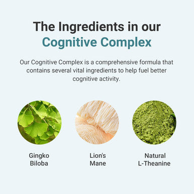 Hey Nutrition Cognitive Complex Supplement - Ginkgo Biloba Lion s Mane & Natural L-Theanine - Supports Mental Performance Memory and Psychological Function - UK Manufactured - 60 Vegan Capsules
