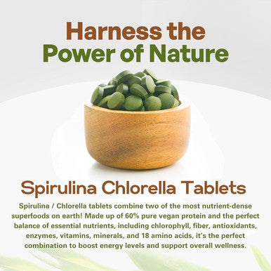Go Nutra Organic Chlorella & Spirulina Tablets, 50/50 Blend, 500Mg Each, 720 Count, 4 Months Supply, Superfood Rich In Vegan Protein Chlorophyll | Spirulina Chlorella Tablets Organic