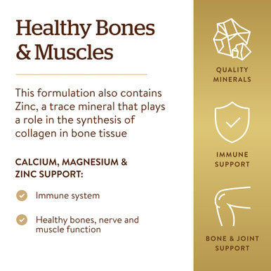 Solgar Calcium Magnesium Plus Zinc 100 Tablets - Promotes Healthy Bones And Teeth - Supports Nerve & Muscle Function - Non Gmo Vegan Gluten Free Dairy Free Kosher Halal - 33 Servings