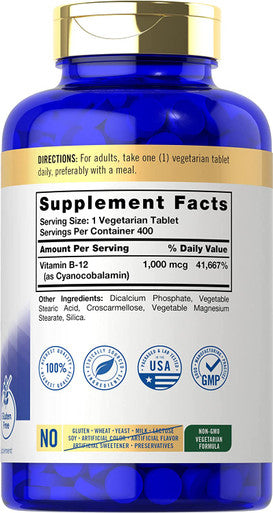 Carlyle Vitamin B12 1000Mcg | 400 Tablets | Vegetarian, Non-Gmo, Gluten Free