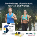 Planet 3 Vitamin Packs, Daily Vitamins For Immune, Energy, Heart & Vision Support Multivitamins, Vitamin D, Probiotics, Omega 3, Methyl B12 Core Supplements For Women And Men 30 Daily Packs
