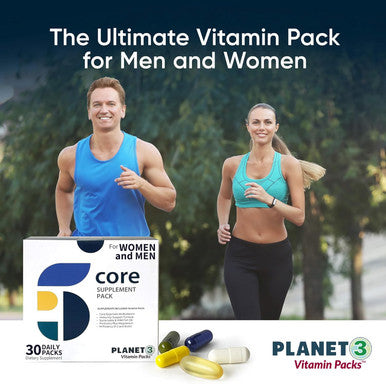 Planet 3 Vitamin Packs, Daily Vitamins For Immune, Energy, Heart & Vision Support Multivitamins, Vitamin D, Probiotics, Omega 3, Methyl B12 Core Supplements For Women And Men 30 Daily Packs
