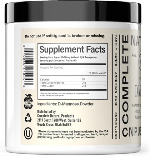 Complete Natural Products Pure D-Mannose Powder Supplement - Bulk D-Mannose 8Oz (227 G) 115 Servings For Uti Bladder & Urinary Tract Health