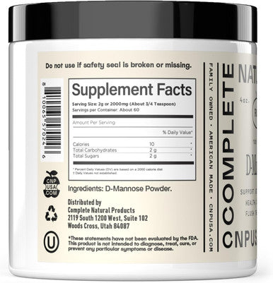 Complete Natural Products Pure D-Mannose Powder Supplement - Bulk D-Mannose 8Oz (227 G) 115 Servings For Uti, Bladder, & Urinary Tract Health
