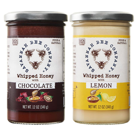Whipped Honey Gift Set by Savannah Bee - Creamy, Smooth, Spreadable and absolutely Delicious - 100% Natural and Pure Honey - 12 Oz (Cinnamon and Chocolate)