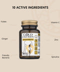 GOLD COLLAGEN Immunobiotix - Immune System Booster for More Energy & Gut Health with Vitamin D C Folic Acid Zinc Spirulina 3 Billion Biotic Cultures Vitamins for Tiredness and Fatigue 30 Tablets