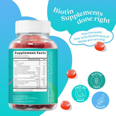 Belive Biotin Gummies With Multivitamins, Folate, Inositol Supports Hair Growth, Healthy Skin & Nails Vegan, Pectin Based Strawberry Flavor (1)