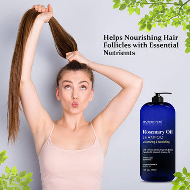 Majestic Pure Rosemary Oil Shampoo for Hair Growth - Volumizing & Nourishing Shampoo - with Vitamin E & Argan Oil - Sulfate Free, for Men & Women - 16 fl oz