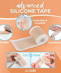 Jj Care Soft Silicone Tape, 1.6 X 120 Flexible Silicone Scar Tape, Medical Grade Silicone Strips For Scars, Washable & Reusable Scar Tape For Surgical Scars, Latex-Scar Tape