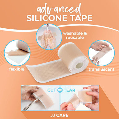 Jj Care Soft Silicone Tape, 1.6 X 120 Flexible Silicone Scar Tape, Medical Grade Silicone Strips For Scars, Washable & Reusable Scar Tape For Surgical Scars, Latex-Scar Tape