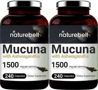 2 Pack Naturebell Mucuna Pruriens Capsules 1500Mg Per Serving Made With Mucuna And Ashwagandha 240 Capsules 2 In 1 Formula Contains Mucuna Pruriens Seeds For Mood Mind And Brain Health