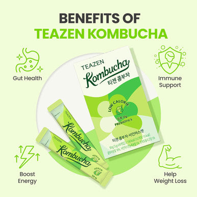 Teazen 5 Flavors 50 Sticks Variety Pack Kombucha Lemon Berry Citron Shine Muscat (40 Sticks) & Grapefruit Powdered Drink Mix (10 Sticks)