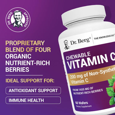 Dr. Berg Chewable Vitamin C Complex Made with Organic Non GMO Berries 60 Delicious Wafers