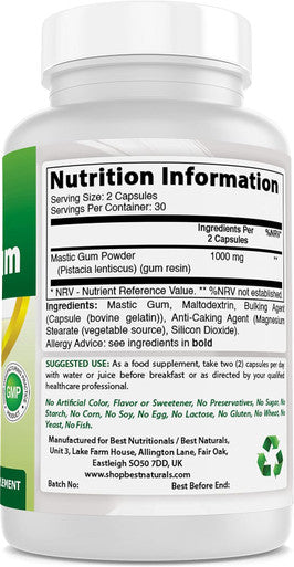 Best Naturals 2 Pack Mastic Gum Capsules 500 mg - 60 Count - (Non-GMO) (Gluten ) - Promotes Healthy Stomach & Duodenal Health - (Total 120 Capsules)