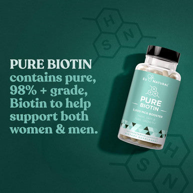 Eu Natural Biotin 5000 mcg Hair Skin Nails Supplement High-Potency Hair Growth Vitamins for Women & Men Provide Powerful Support for Healthy Hair Stronger Nails and Glowing Skin 120 Vegan Soft Capsules