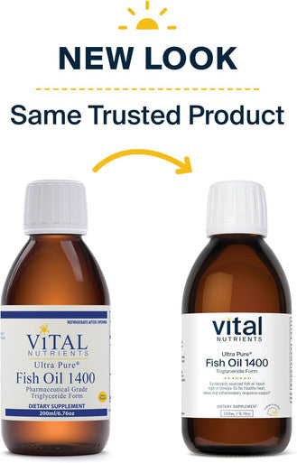 Vital Nutrients - Ultra Pure Fish Oil 1400 (Pharmaceutical Grade) - Deep Sea Liquid Fish Oil Cardiovascular Support Natural Lemon Flavor - 200 ml per Bottle