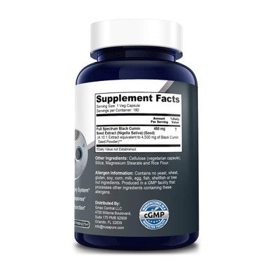 Full Spectrum Black Cumin Seed Extract 4500mg 180 Veggie Powder Caps (Extract Ratio 10:1, Non-GMO & ) Non-Oily