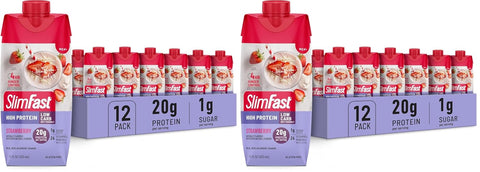 SlimFast Protein Shake, Strawberry- 20g Protein, Meal Replacement Shake Ready to Drink, High Protein with Low Carb and Low Sugar, 24 Vitamins and Minerals, 12 Count (Pack of 1) (Packaging May Vary)