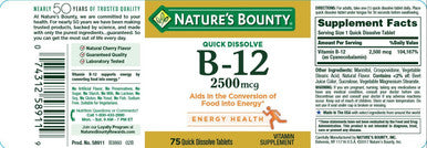 Nature's Bounty Natures Bounty Vitamin B 12 Quick Dissolve 2500 Mcg Natural Cherry Flavor 75 Ct 2 Pack